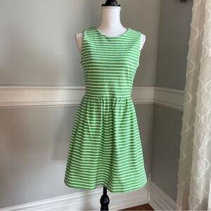 J.Crew Factory Green Striped Sleeveless A-Line Dress w/ Pockets, Size Small